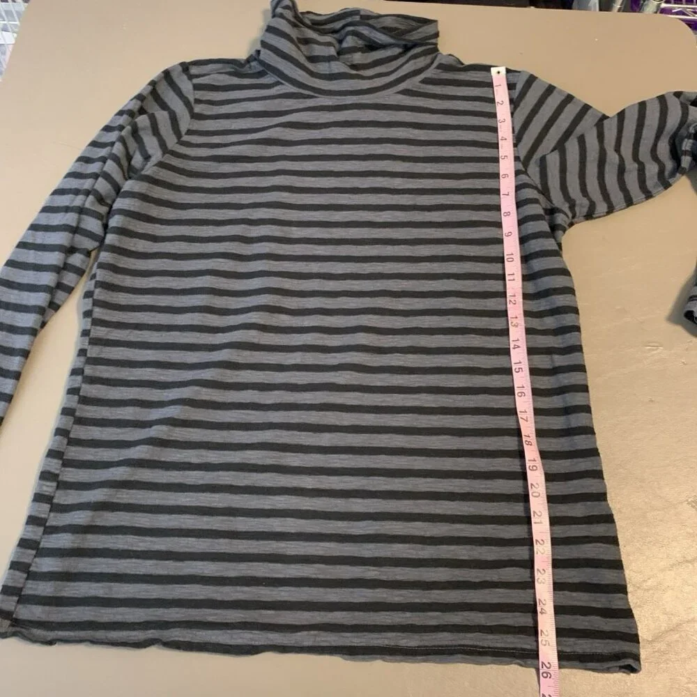 Cut Loose Womens XL Linen Blend Turtleneck Tunic Black Gray Stripe Lagenlook